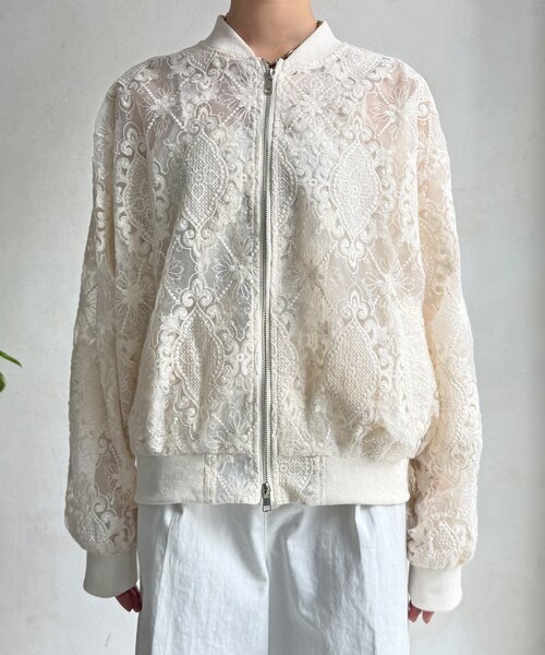 DouDou（ドゥドゥ）の「【WEB限定】チュールレースブルゾン（その他アウター・レディース・ブラック/アイボリー・FREE）」の12枚目の写真