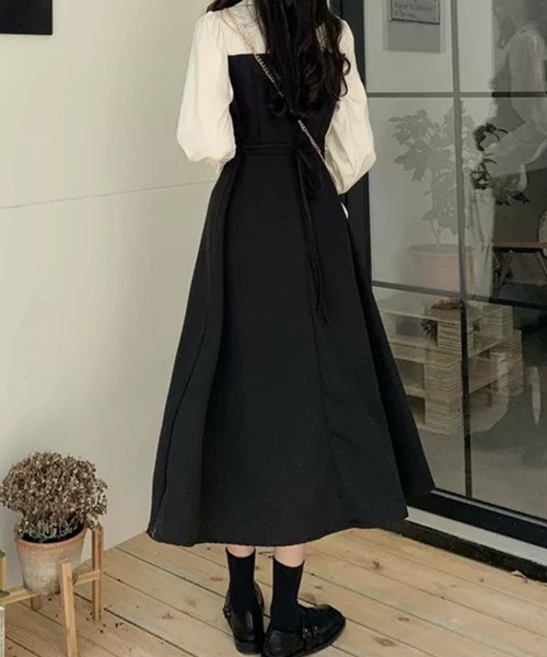 SallyLunn(サリーラン)の「レイヤード風フレアジャンパースカートワンピース(ワンピース・レディース・ブラック・X-LARGE/MEDIUM/LARGE)」の3枚目の写真