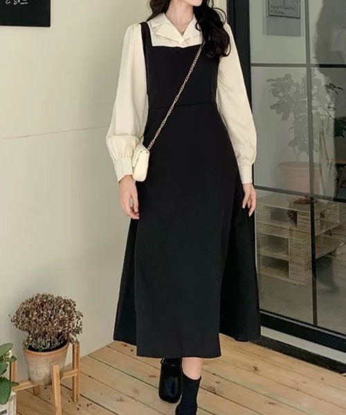 SallyLunn(サリーラン)の「レイヤード風フレアジャンパースカートワンピース(ワンピース・レディース・ブラック・X-LARGE/MEDIUM/LARGE)」の4枚目の写真