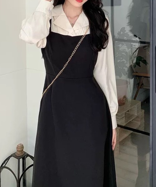 SallyLunn(サリーラン)の「レイヤード風フレアジャンパースカートワンピース(ワンピース・レディース・ブラック・X-LARGE/MEDIUM/LARGE)」の5枚目の写真