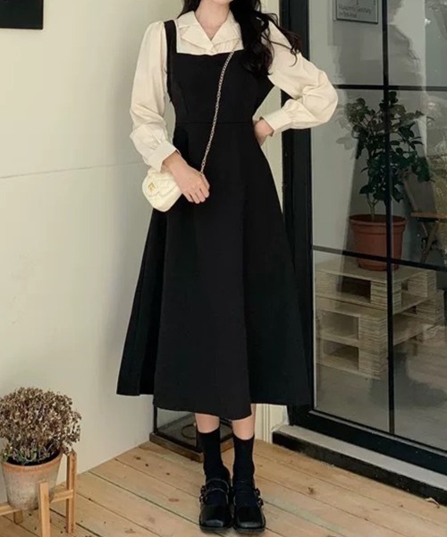 SallyLunn(サリーラン)の「レイヤード風フレアジャンパースカートワンピース(ワンピース・レディース・ブラック・X-LARGE/MEDIUM/LARGE)」の6枚目の写真