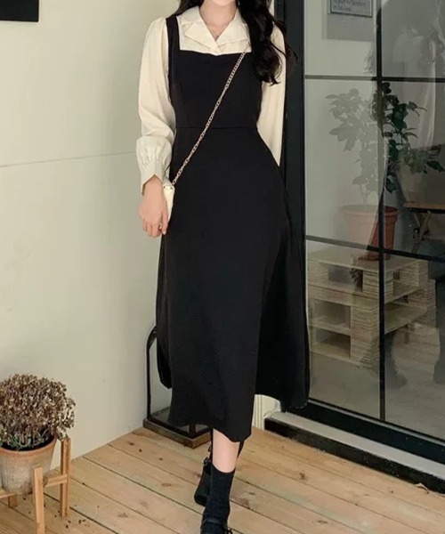 SallyLunn(サリーラン)の「レイヤード風フレアジャンパースカートワンピース(ワンピース・レディース・ブラック・X-LARGE/MEDIUM/LARGE)」の8枚目の写真