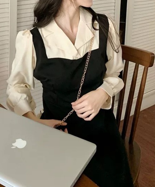 SallyLunn(サリーラン)の「レイヤード風フレアジャンパースカートワンピース(ワンピース・レディース・ブラック・X-LARGE/MEDIUM/LARGE)」の9枚目の写真