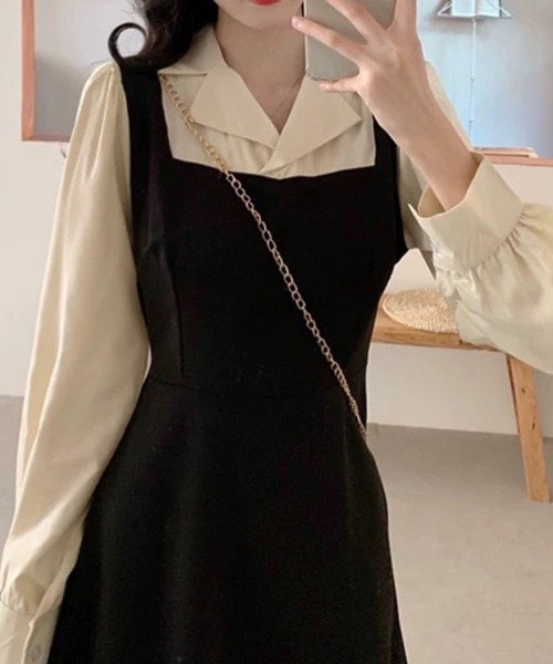SallyLunn(サリーラン)の「レイヤード風フレアジャンパースカートワンピース(ワンピース・レディース・ブラック・X-LARGE/MEDIUM/LARGE)」の12枚目の写真