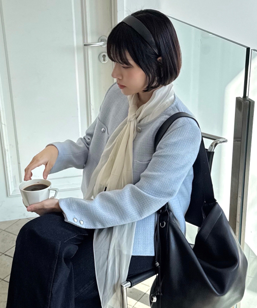 MIND BRIDGE WOMEN（マインドブリッジウーマン）の「[W]ラウンドネックツイードジャケット（テーラードジャケット・レディース・ブラック/ブルー・55/66）」の7枚目の写真