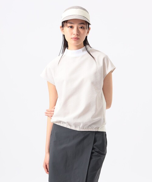 BEAMS GOLF(ビームスゴルフ)の「ORANGE LABEL / バックブラウス コンビ モックネックシャツ(スウェット・レディース・ホワイト/ブラック・S/L/M)」の1枚目の写真