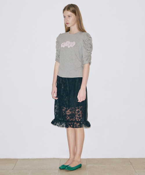 SINOON(シヌーン)の「Soft Shirring T-Shirt (Melange Grey)(Tシャツ/カットソー・レディース・ミックスグレー・SMALL/MEDIUM)」の2枚目の写真