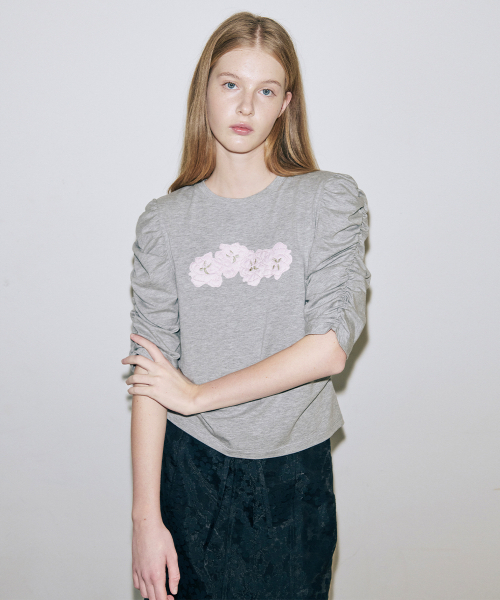 SINOON(シヌーン)の「Soft Shirring T-Shirt (Melange Grey)(Tシャツ/カットソー・レディース・ミックスグレー・SMALL/MEDIUM)」の3枚目の写真