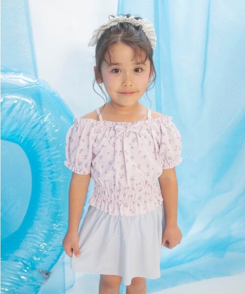 BRANSHES（ブランシェス）の「【水着 / SWIM】パフスリーブタンキニ（スイムグッズ・キッズ・ブルー/ブラック/ラベンダー・130/120/150/140/110/100/90）」の3枚目の写真