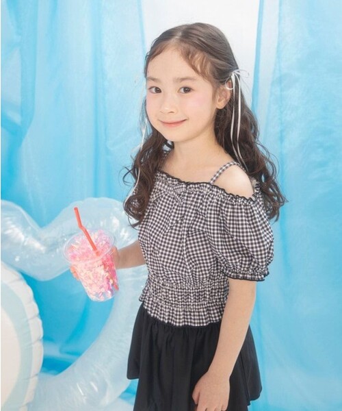 BRANSHES（ブランシェス）の「【水着 / SWIM】パフスリーブタンキニ（スイムグッズ・キッズ・ブルー/ブラック/ラベンダー・130/120/150/140/110/100/90）」の2枚目の写真