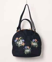 「glanta」フラワーバッチ刺繍ラウンドトート＆ショルダーバッグ
