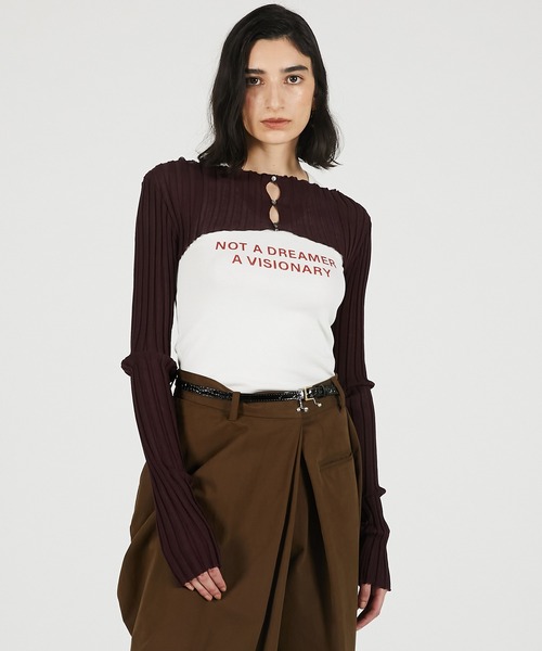 PRANK PROJECT（プランクプロジェクト）の「【2026Summer Pre-Order】2WAYシアーリブボレロ / 2WAY Sheer Rib Bolero（カーディガン/ボレロ・レディース・ボルドー/グレー/ブラック・FREE）」の3枚目の写真