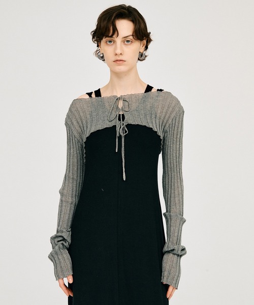 PRANK PROJECT（プランクプロジェクト）の「【2026Summer Pre-Order】2WAYシアーリブボレロ / 2WAY Sheer Rib Bolero（カーディガン/ボレロ・レディース・ボルドー/グレー/ブラック・FREE）」の7枚目の写真