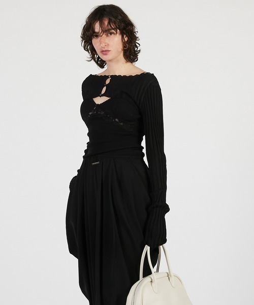 PRANK PROJECT（プランクプロジェクト）の「【2026Summer Pre-Order】2WAYシアーリブボレロ / 2WAY Sheer Rib Bolero（カーディガン/ボレロ・レディース・ボルドー/グレー/ブラック・FREE）」の12枚目の写真