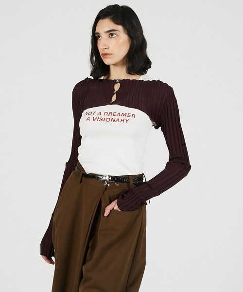 PRANK PROJECT（プランクプロジェクト）の「【2026Summer Pre-Order】2WAYシアーリブボレロ / 2WAY Sheer Rib Bolero（カーディガン/ボレロ・レディース・ボルドー/グレー/ブラック・FREE）」の16枚目の写真