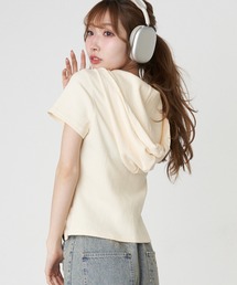 デザイン切り替えフードヘンリーネック半袖Tシャツ