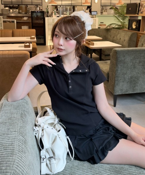 RAY CASSIN（レイカズン）の「デザイン切り替えフードヘンリーネック半袖Tシャツ（Tシャツ/カットソー・レディース・キナリ/グレー/ブラック/アイボリー・FREE）」の3枚目の写真