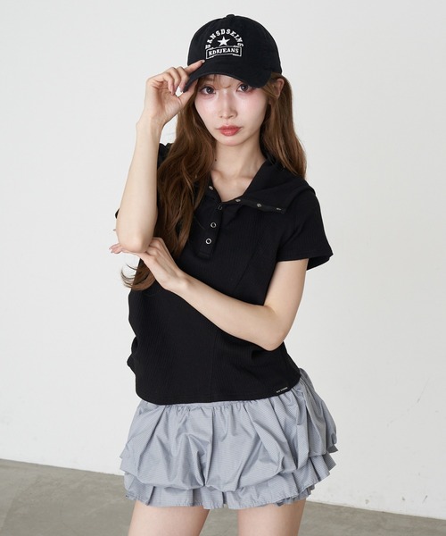 RAY CASSIN（レイカズン）の「デザイン切り替えフードヘンリーネック半袖Tシャツ（Tシャツ/カットソー・レディース・キナリ/グレー/ブラック/アイボリー・FREE）」の15枚目の写真
