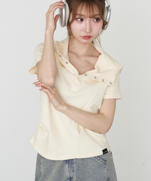 RAY CASSIN（レイカズン）の「デザイン切り替えフードヘンリーネック半袖Tシャツ（Tシャツ/カットソー・レディース・キナリ/グレー/ブラック/アイボリー・FREE）」の21枚目の写真