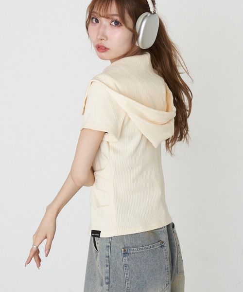 RAY CASSIN（レイカズン）の「デザイン切り替えフードヘンリーネック半袖Tシャツ（Tシャツ/カットソー・レディース・キナリ/グレー/ブラック/アイボリー・FREE）」の22枚目の写真