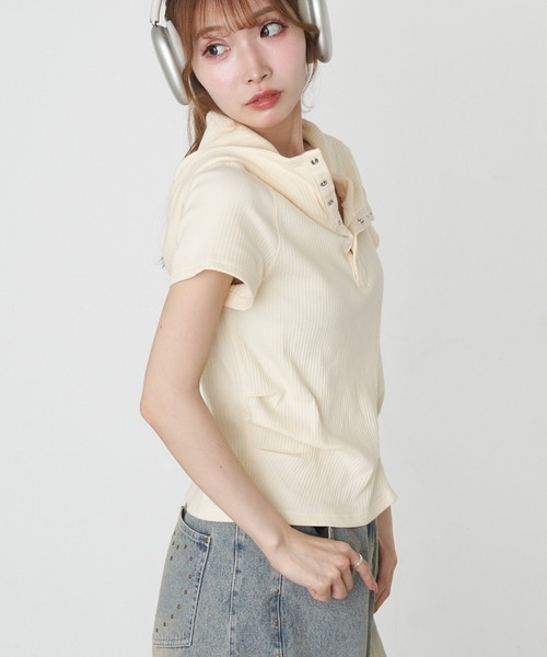 RAY CASSIN(レイカズン)の「デザイン切り替えフードヘンリーネック半袖Tシャツ(Tシャツ/カットソー・レディース・キナリ/グレー/ブラック/アイボリー・FREE)」の22枚目の写真