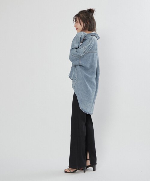 Remind me and forever(リマインドミーアンドフォーエバー)の「【@kana__18sセレクト】-3kg裾スリットフレアリブパンツ(その他パンツ・レディース・ブラック/チャコールグレー・MEDIUM/LARGE)」の12枚目の写真
