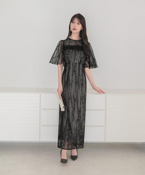Leja（レジャ）の「【LEJA】デコルテデザインフレアスリーブスパンコールIラインワンピースドレス美脚効果結婚式 パーティードレス 成人式 二次会 同窓会 お呼ばれ オケージョン 20代 30代（ドレス・レディース・ブラック/グレー・SMALL/MEDIUM）」の16枚目の写真