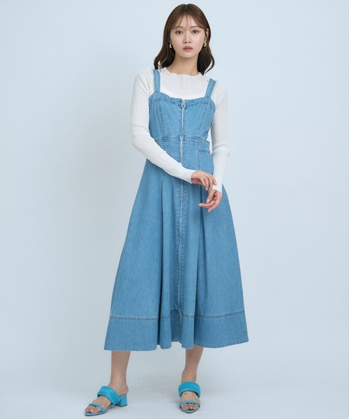 AND COUTURE（アンドクチュール）の「デニムジャンパースカート（ジャンパースカート・レディース・ネイビー/ブルー・FREE）」の12枚目の写真