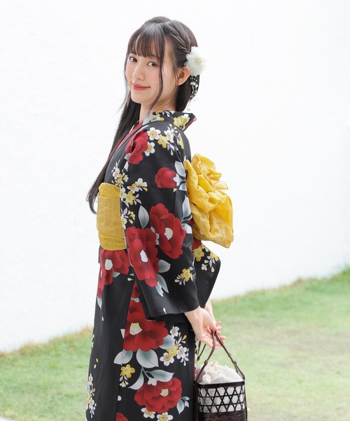 Honeys(ハニーズ)の「セパレート浴衣(スカートタイプ)(浴衣・レディース・ホワイト×イエロー/ブラック系1/ネイビー系1/ライトグリーン系1/ブラック×レッド/ホワイト×グレー/ホワイト×ピンク・F)」の4枚目の写真
