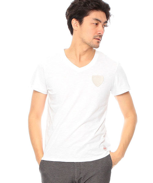 waimea(ワイメア)の「Waimea CLASSIC / ワッペン スラブVネックTシャツ(Tシャツ/カットソー・メンズ・ホワイト/ネイビー/ピンク・MEDIUM/LARGE/SMALL)」の1枚目の写真