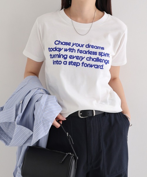 andme(アンドミー)の「フロッキーロゴプリント半袖Tシャツ(Tシャツ/カットソー・レディース・オフホワイト/キナリ/スミクロ/ネイビー・FREE)」の2枚目の写真