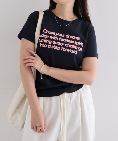 andme(アンドミー)の「フロッキーロゴプリント半袖Tシャツ(Tシャツ/カットソー・レディース・オフホワイト/キナリ/スミクロ/ネイビー・FREE)」の15枚目の写真