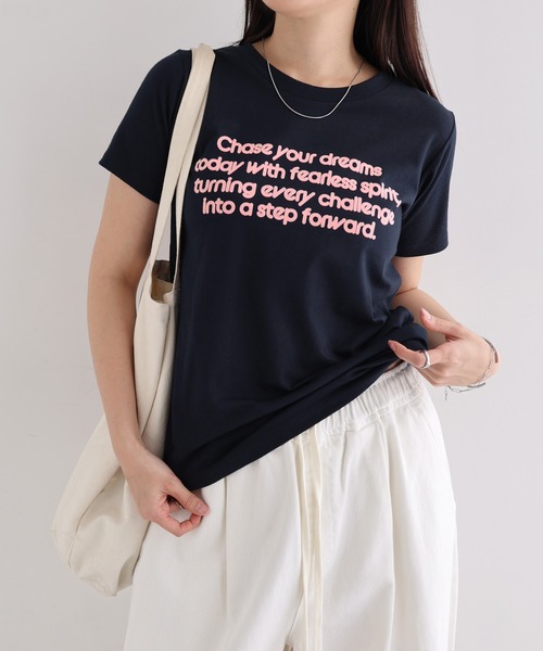 andme(アンドミー)の「フロッキーロゴプリント半袖Tシャツ(Tシャツ/カットソー・レディース・オフホワイト/キナリ/スミクロ/ネイビー・FREE)」の14枚目の写真