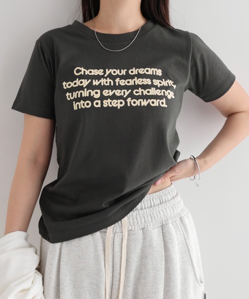 andme(アンドミー)の「フロッキーロゴプリント半袖Tシャツ(Tシャツ/カットソー・レディース・オフホワイト/キナリ/スミクロ/ネイビー・FREE)」の20枚目の写真