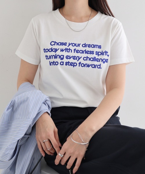andme(アンドミー)の「フロッキーロゴプリント半袖Tシャツ(Tシャツ/カットソー・レディース・オフホワイト/キナリ/スミクロ/ネイビー・FREE)」の17枚目の写真