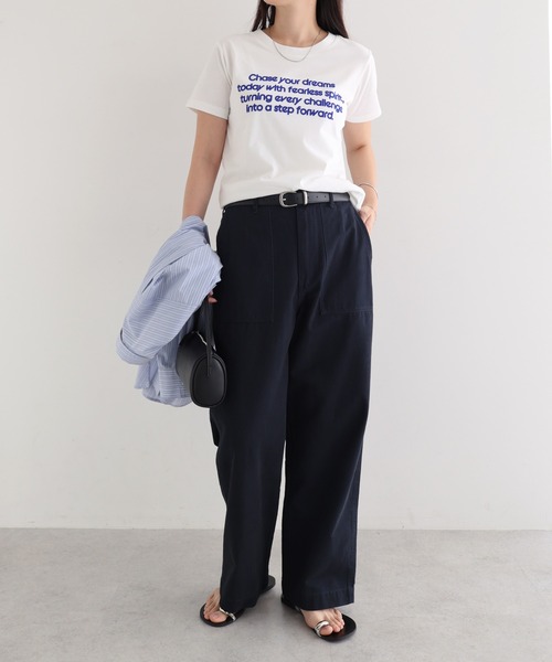 andme(アンドミー)の「フロッキーロゴプリント半袖Tシャツ(Tシャツ/カットソー・レディース・オフホワイト/キナリ/スミクロ/ネイビー・FREE)」の18枚目の写真