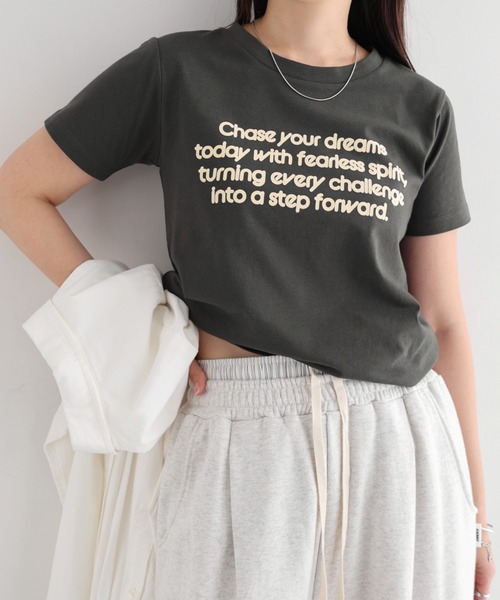 andme(アンドミー)の「フロッキーロゴプリント半袖Tシャツ(Tシャツ/カットソー・レディース・オフホワイト/キナリ/スミクロ/ネイビー・FREE)」の7枚目の写真