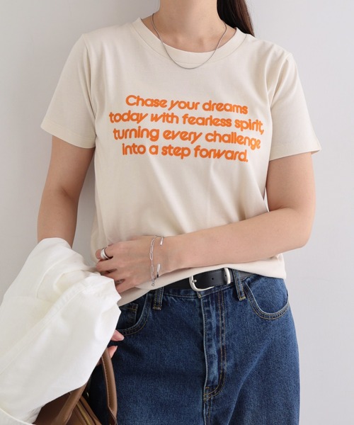 andme(アンドミー)の「フロッキーロゴプリント半袖Tシャツ(Tシャツ/カットソー・レディース・オフホワイト/キナリ/スミクロ/ネイビー・FREE)」の9枚目の写真