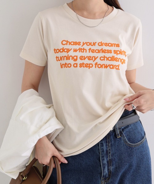andme(アンドミー)の「フロッキーロゴプリント半袖Tシャツ(Tシャツ/カットソー・レディース・オフホワイト/キナリ/スミクロ/ネイビー・FREE)」の8枚目の写真