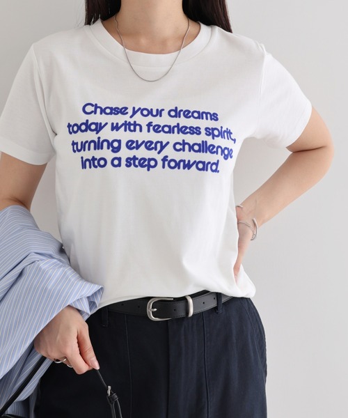 andme(アンドミー)の「フロッキーロゴプリント半袖Tシャツ(Tシャツ/カットソー・レディース・オフホワイト/キナリ/スミクロ/ネイビー・FREE)」の11枚目の写真