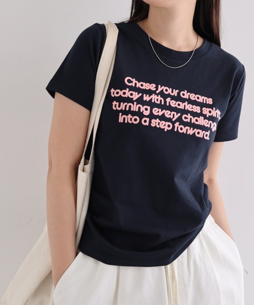 andme(アンドミー)の「フロッキーロゴプリント半袖Tシャツ(Tシャツ/カットソー・レディース・オフホワイト/キナリ/スミクロ/ネイビー・FREE)」の10枚目の写真