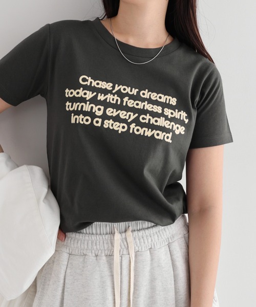 andme(アンドミー)の「フロッキーロゴプリント半袖Tシャツ(Tシャツ/カットソー・レディース・オフホワイト/キナリ/スミクロ/ネイビー・FREE)」の12枚目の写真