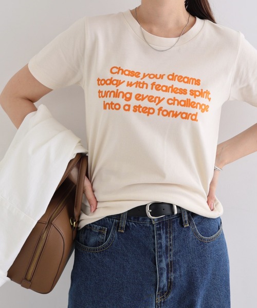 andme(アンドミー)の「フロッキーロゴプリント半袖Tシャツ(Tシャツ/カットソー・レディース・オフホワイト/キナリ/スミクロ/ネイビー・FREE)」の13枚目の写真