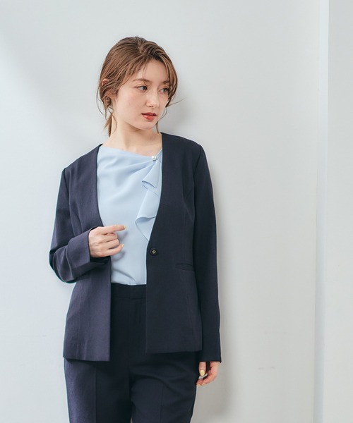 12Twelve Agenda(トゥエルブ アジェンダ)の「高機能カラーレスサマージャケット(ノーカラージャケット・レディース・チャコールグレー/ネイビー・S/M)」の21枚目の写真