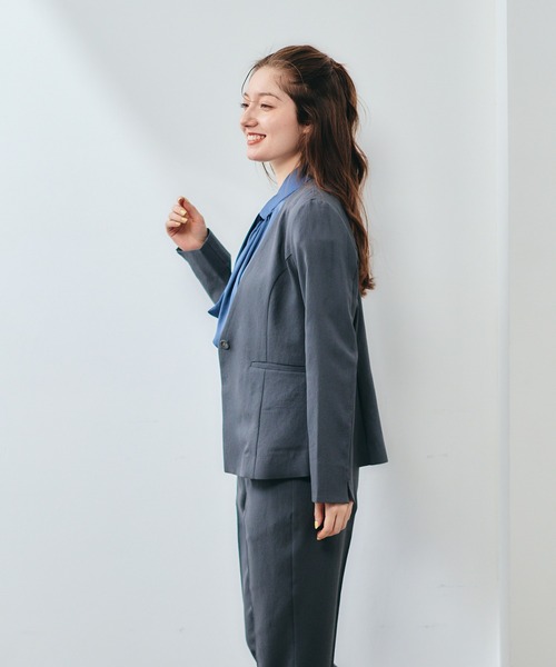 12Twelve Agenda(トゥエルブ アジェンダ)の「高機能カラーレスサマージャケット(ノーカラージャケット・レディース・チャコールグレー/ネイビー・S/M)」の10枚目の写真