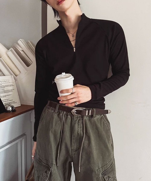 NOWLE(ノウル)の「【NOWLE】タイトフィット ハーフジップ ラグラン リブ ロンT / スリムフィット(Tシャツ/カットソー・メンズ・ブラック・LARGE/MEDIUM/X-LARGE)」の17枚目の写真