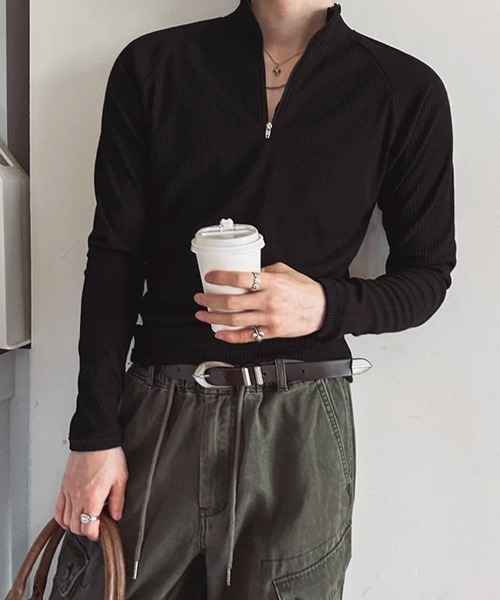 NOWLE(ノウル)の「【NOWLE】タイトフィット ハーフジップ ラグラン リブ ロンT / スリムフィット(Tシャツ/カットソー・メンズ・ブラック・LARGE/MEDIUM/X-LARGE)」の16枚目の写真