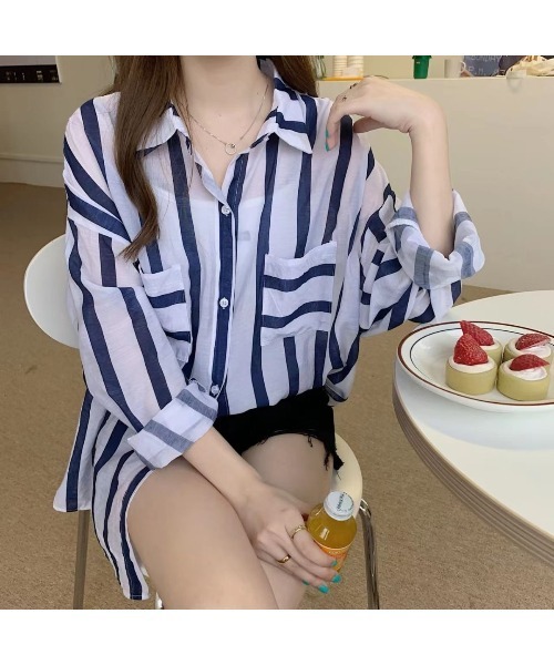 CHEER（チアー）の「太ストライプシアーシャツ（シャツ/ブラウス・レディース・ブラック・M）」の15枚目の写真