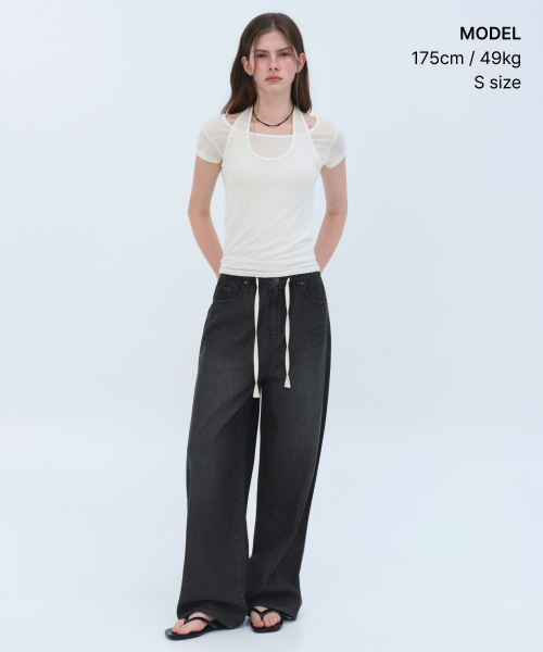 MUSINSA STANDARD WOMAN（ムシンサスタンダードウーマン）の「ウィメンズウールテンセルホルターレイヤードTシャツ[アイボリー]（Tシャツ/カットソー・レディース・その他・SMALL/MEDIUM/LARGE/X-SMALL）」の2枚目の写真