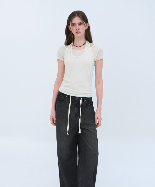 MUSINSA STANDARD WOMAN（ムシンサスタンダードウーマン）の「ウィメンズウールテンセルホルターレイヤードTシャツ[アイボリー]（Tシャツ/カットソー・レディース・その他・SMALL/MEDIUM/LARGE/X-SMALL）」の3枚目の写真